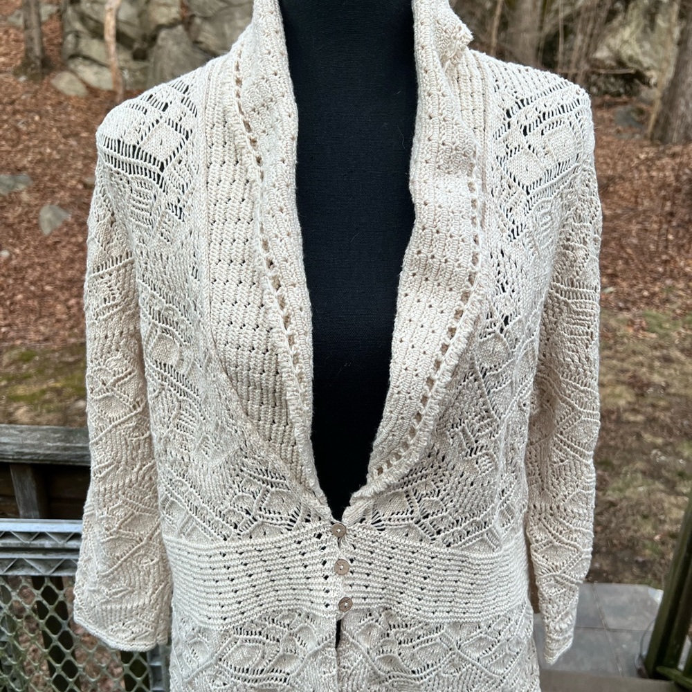 JM Collection Cozy Crochet Cream Sweater
